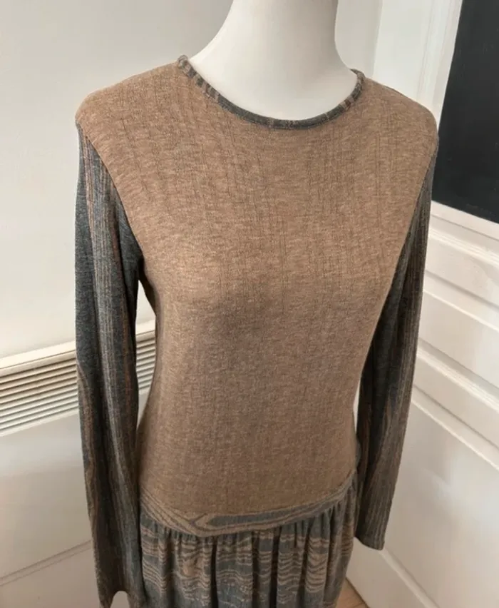 Emita churlaud robe en laine imprimée Coloris beige, gris femme, taille 40 - photo numéro 2