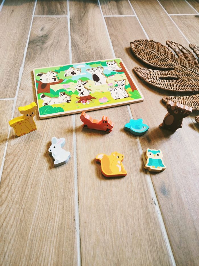 🦌Puzzle d'encastrement 3D les animaux de la forêt en bois