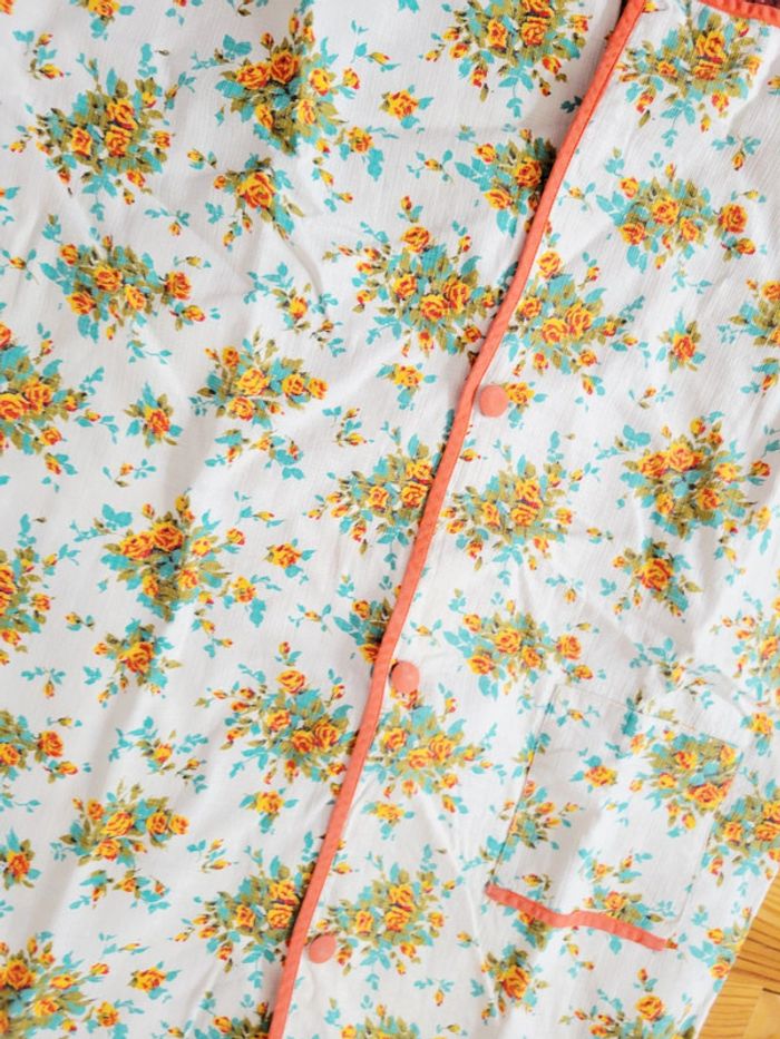 Vintage, robe de plage enfant blanc orange fleurs, années 60's - photo numéro 4