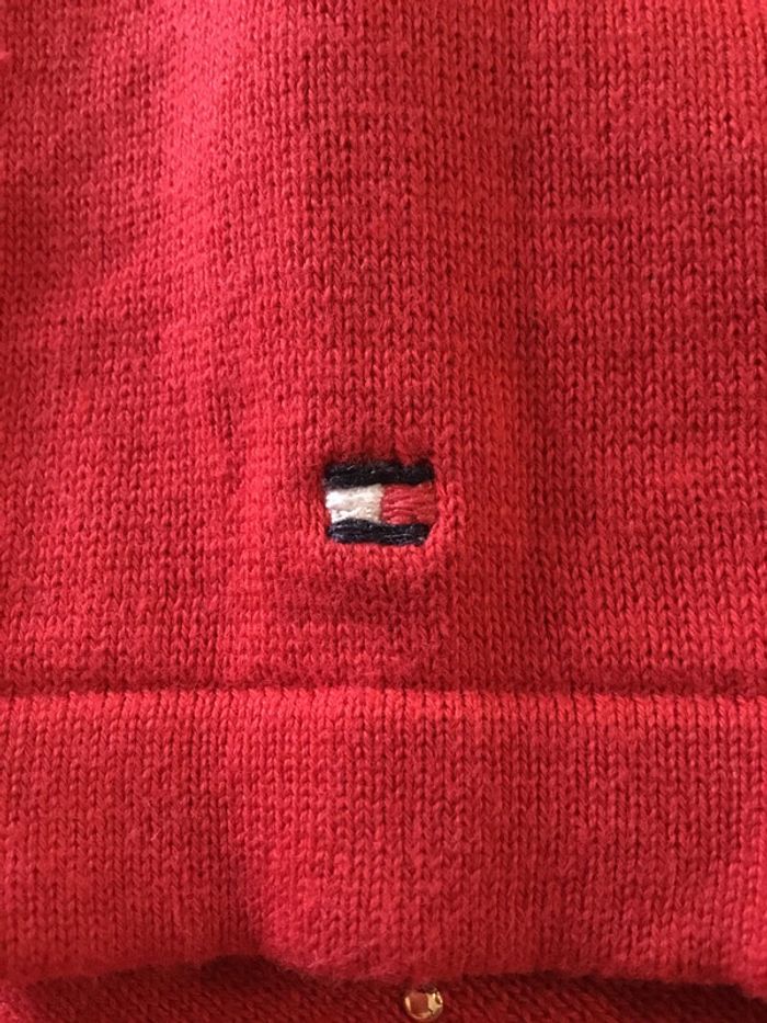Pull col en v pour femme jacquard Tommy Hilfiger rouge taille M 085 - photo numéro 4