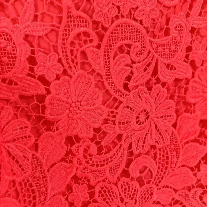 Tshirt guipure dentelle épaisse opaque rouge corail vif florale A160 - photo numéro 3