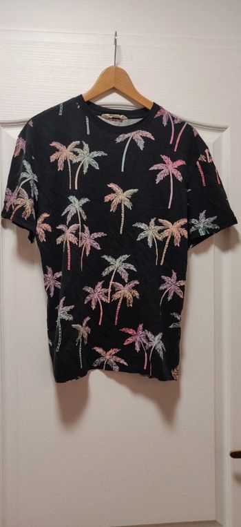 Tshirt mc noir palmiers multicolores H&M 14 ans
