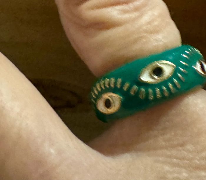 Bague résine verte œil arabesque acier inoxydable or taille 50 mile Mila - photo numéro 5