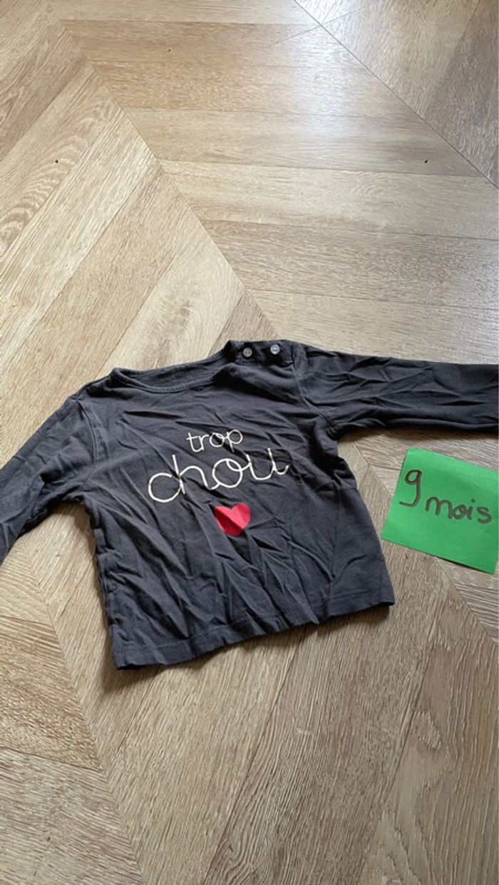 Lot t-shirt manches longues 9 mois petite fille - photo numéro 2