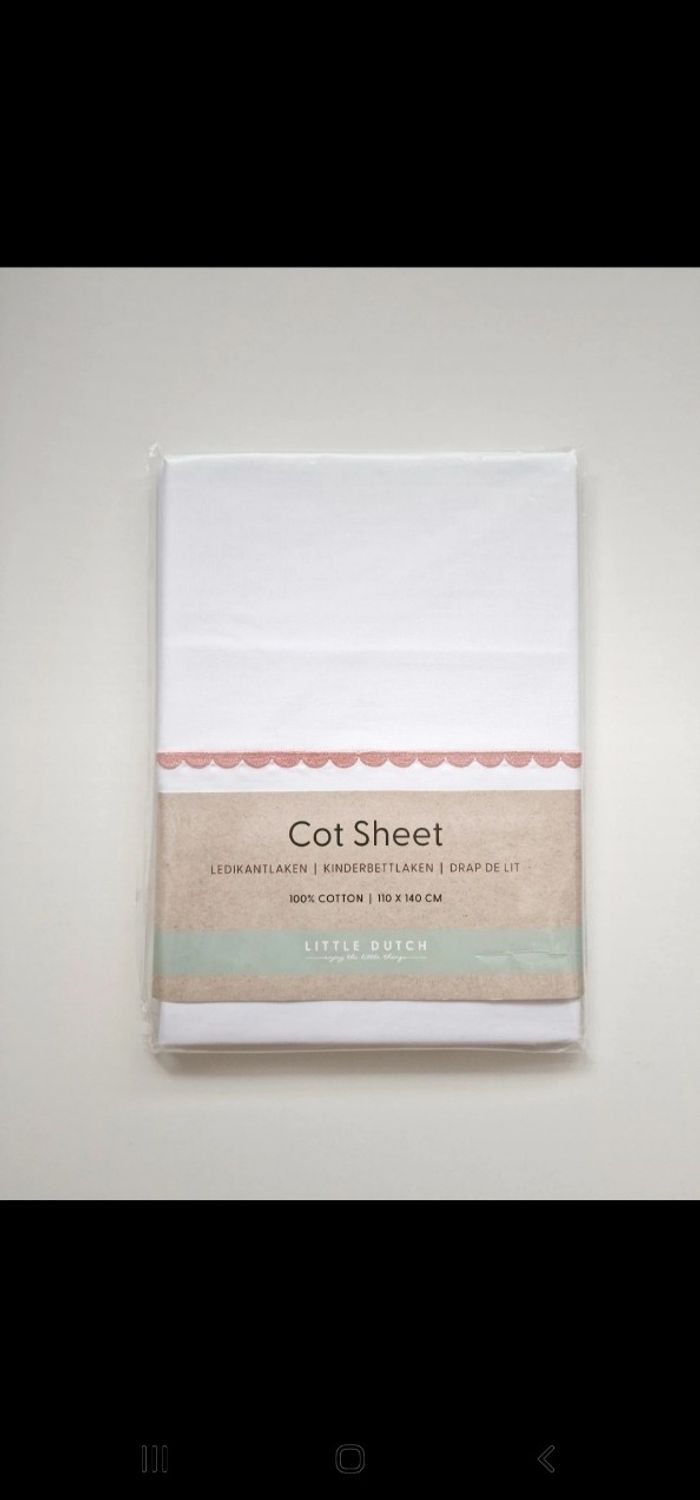 Little Dutch - Drap de lit brodé - Rose - 110 x 140 cm -  Neuf !