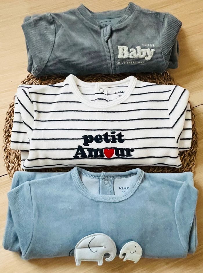 Lot 3 pyjamas dors-bien velours Kiabi