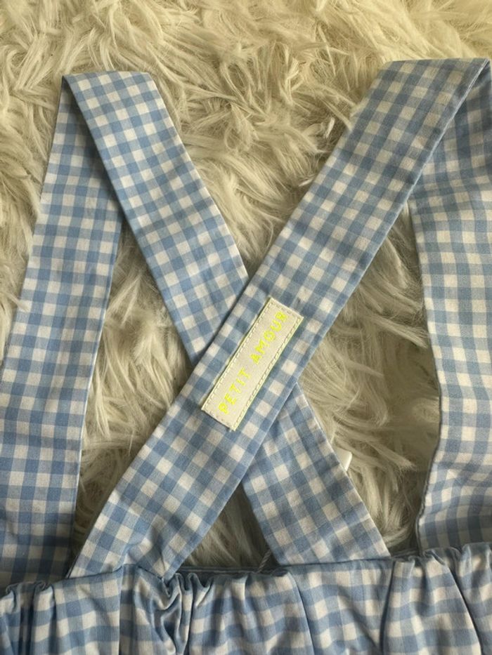 Salopette courte / barboteuse Vichy bleue et blanche Jacadi taille 6 mois - photo numéro 5