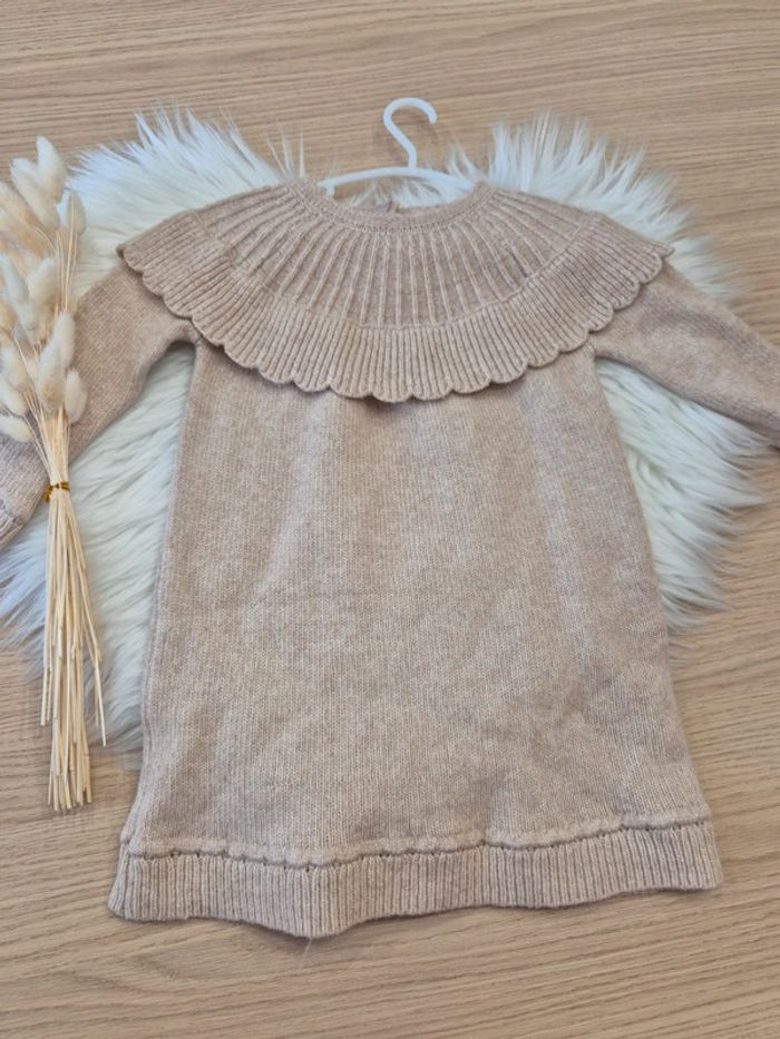 🤍 Jolie robe pull avec col en maille beige Kiabi 18 mois