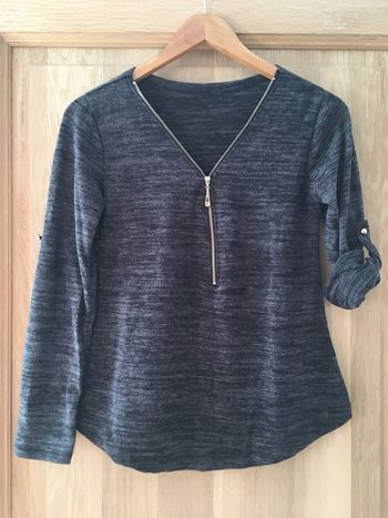 Pull encolure en v avec zip manches long noir gris
