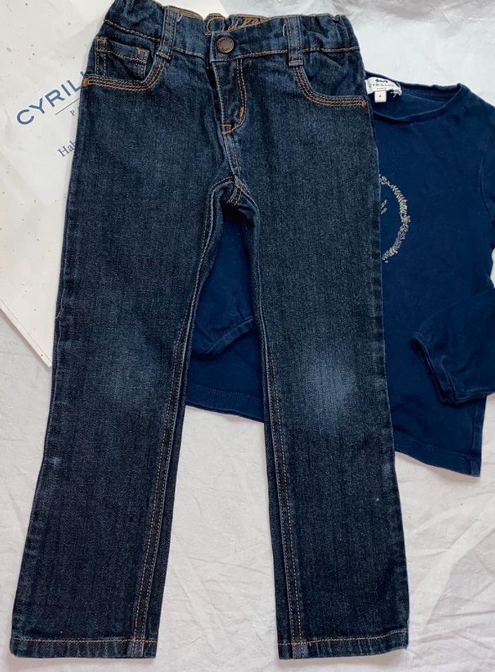 lot jeans + tshirt Cyrillus bon état 4 ans - photo numéro 2