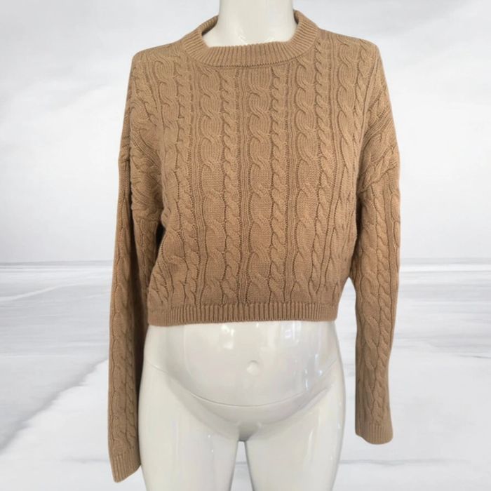 🌸Pull d’hiver marron clair court 50% de coton - Taille 38 🌸