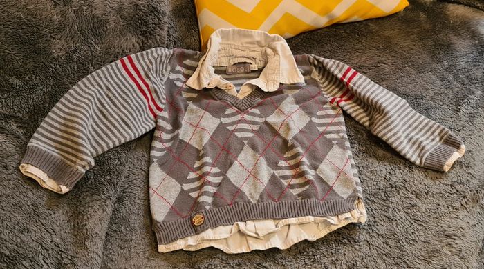 Pull fin gris à carreaux garçon taille 3 ans Boboli - photo numéro 2