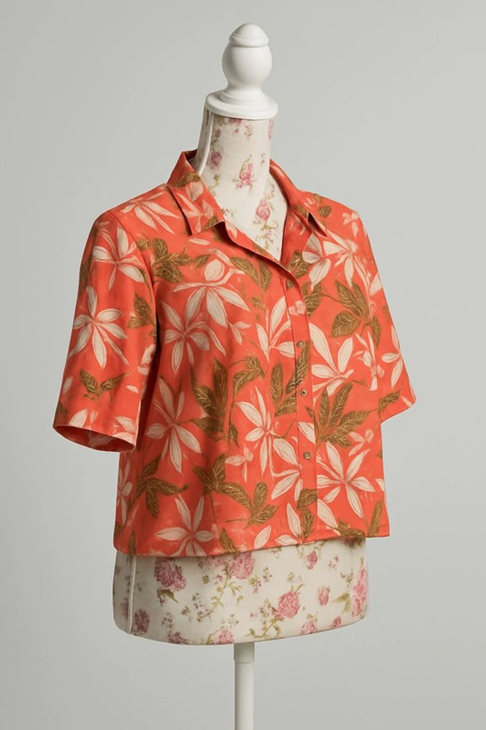 🧡 Chemisier Crop Top XL - Imprimé Tropical & Coupe Loose Ultra Confort 🧡