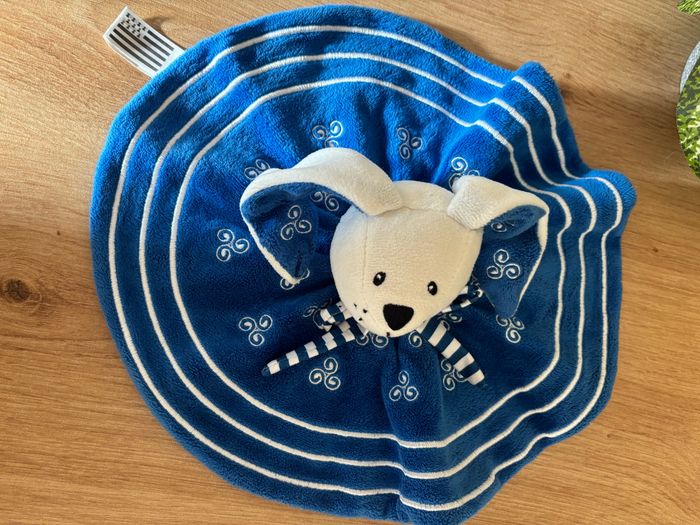 Doudou plat rond lapin bleu blanc triskel  breizh créations - photo numéro 3