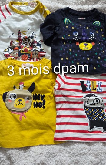 Lot 4 tee-shirts manches longues 3 mois