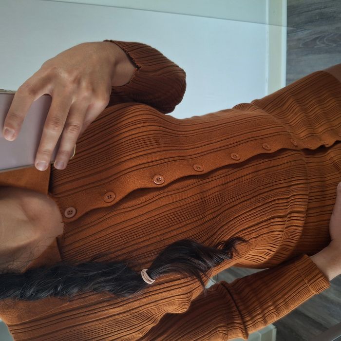 Robe en maille côtelée marron caramel à manches longues - Taille Unique - NEUF - C'est Monique - photo numéro 3