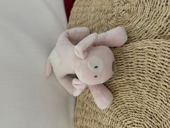 Doudou chien couché rose cocard blanc OBAIBI - photo numéro 2