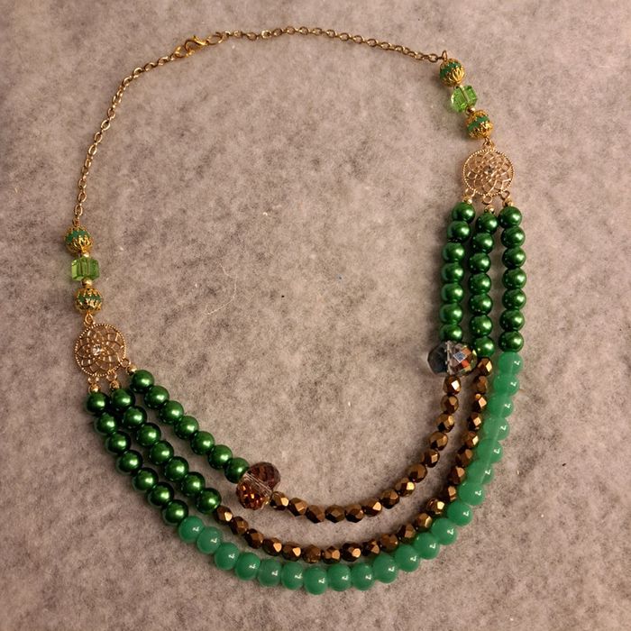 Collier chic vert doré et bronze multi rang - photo numéro 11