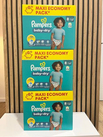 Lot 3 packs Pampers Baby-Dry T8 – 204 couches – Neufs
