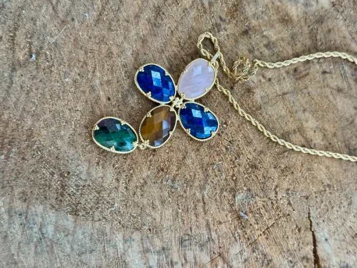 Long sautoir habaha Paris chaînes  réglables croix xl pierres naturelles - photo numéro 5