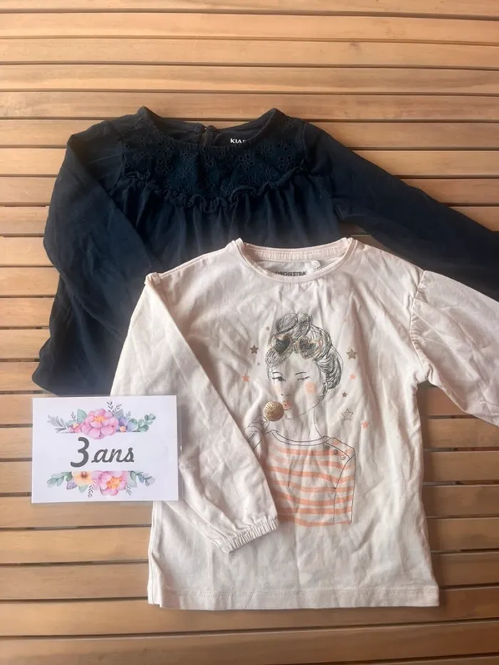 Lot teeshirt en coton manches longues 3 ans - photo numéro 2