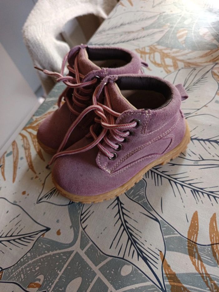 Bottines taille 25 velour rose/violine - photo numéro 3