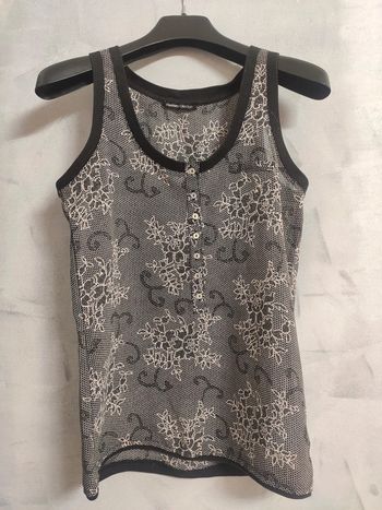 Débardeur dessin broderie gris rose léger taille S