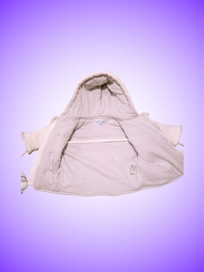 Manteau Bébé Kimono Blanc Petit Kimbaloo – Motif Tête de Chat Mignon – Avec Moufles Assorties – 1 mois, 50 cm – Très Bon État - photo numéro 3
