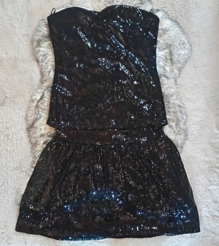 Ensemble 2 pièces jupe et top bustier sequins taille M