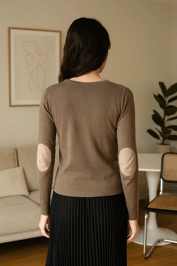 Pull Bluenight marron avec coudières beige – touche cachemire