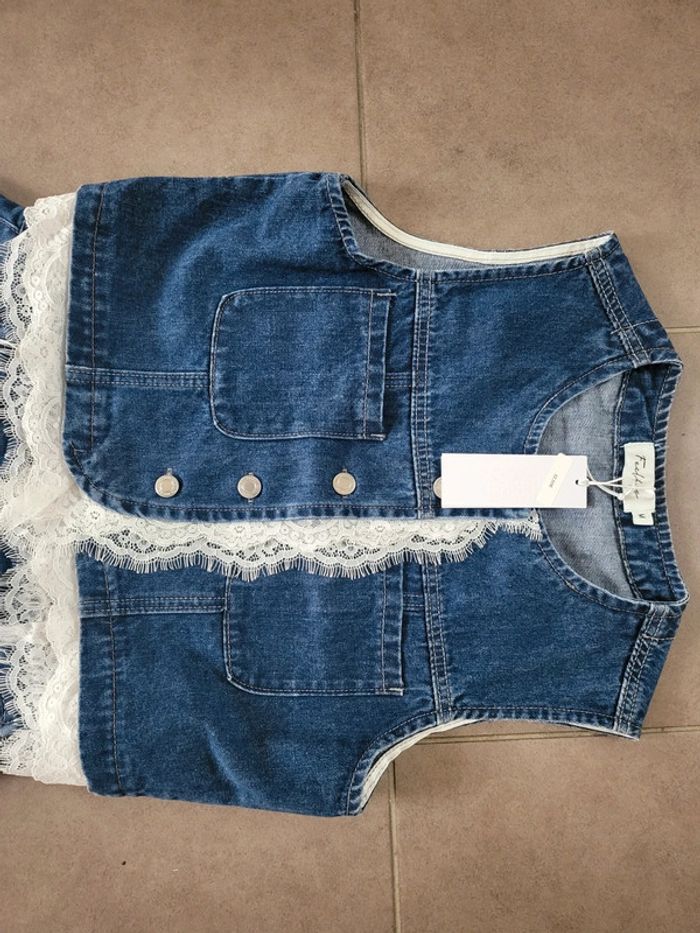 Veste sans manches en jeans + Jupe en jeans Maona Taille M - photo numéro 2