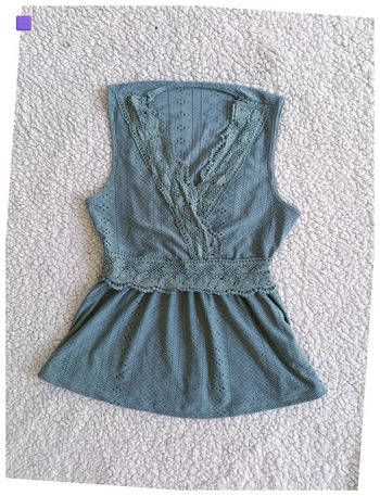 Haut vert d’eau brodé sans manches mignon bohème – Taille M