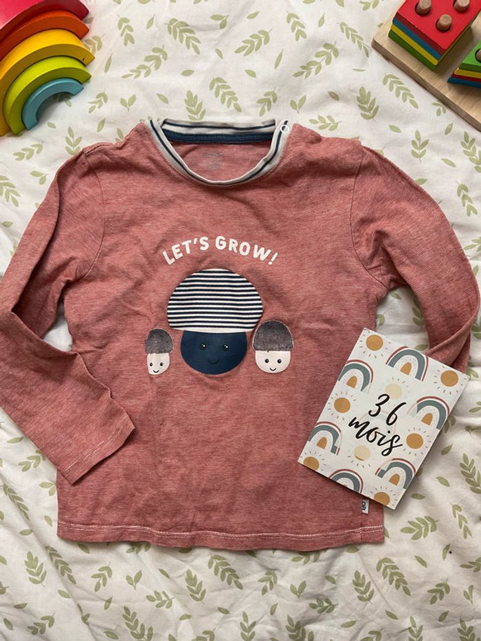 teeshirt manches longues rouge et blanc 36 mos obaibi - photo numéro 2