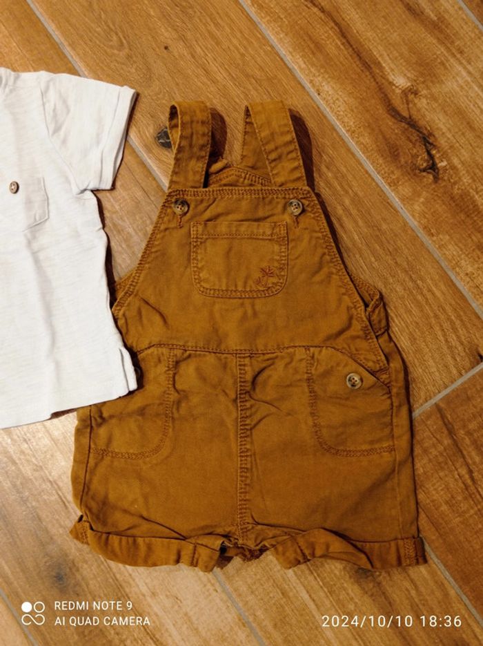 Ensemble salopette Camel + tee shirt écru 9 mois - photo numéro 3