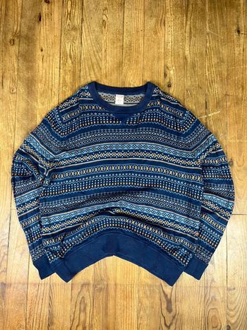 Pull maille vintage 100% coton motifs rayures multicolore XL