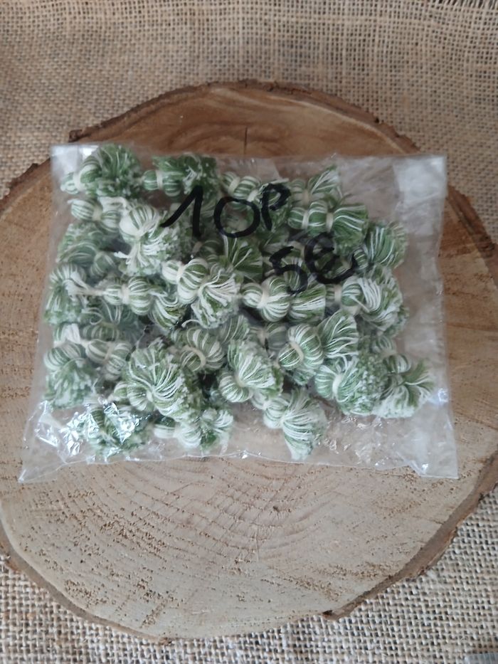 Lot de 10 pompons long vert crème - photo numéro 5