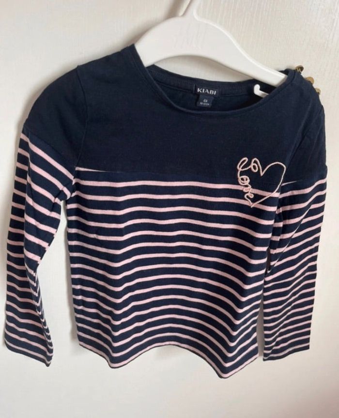 T-shirt ML mariniere rose 4ans