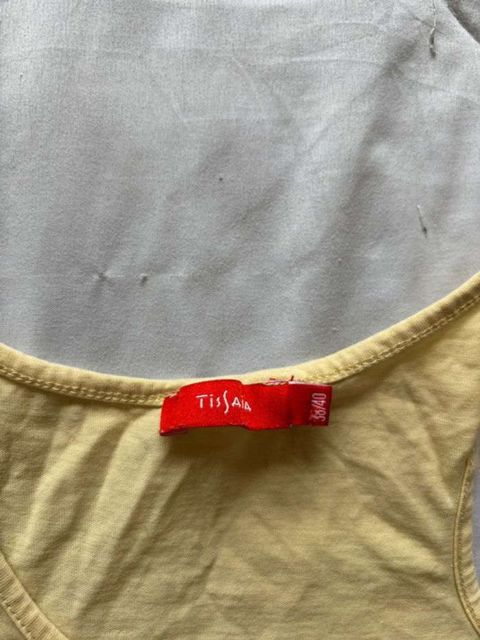 Top / débardeur tissaia jaune pale motif palmier taille M/38 été Summer - photo numéro 4