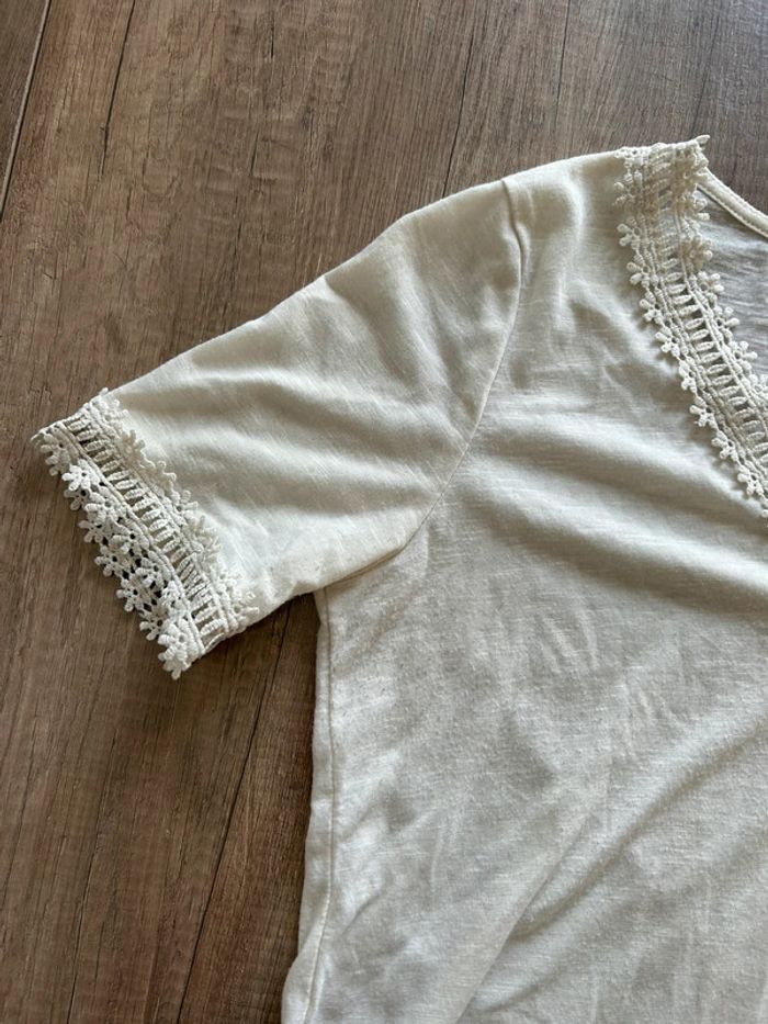 T-shirt manches courtes avec dentelle blanc - photo numéro 2