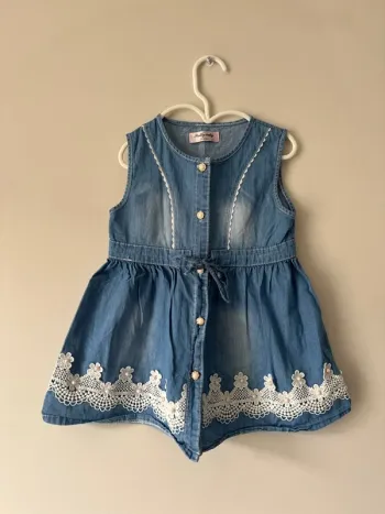 👗 robe effet jeans avec perle  - bébé fille - 24 mois - très bon état - pretty baby