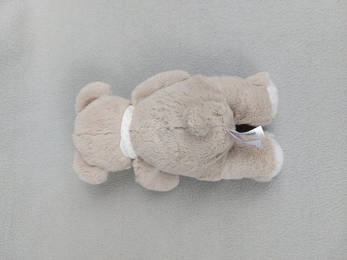 Peluche doudou ours POMMETTE gris taupe blanc étoiles écharpe pois 25 cm TBE - photo numéro 2
