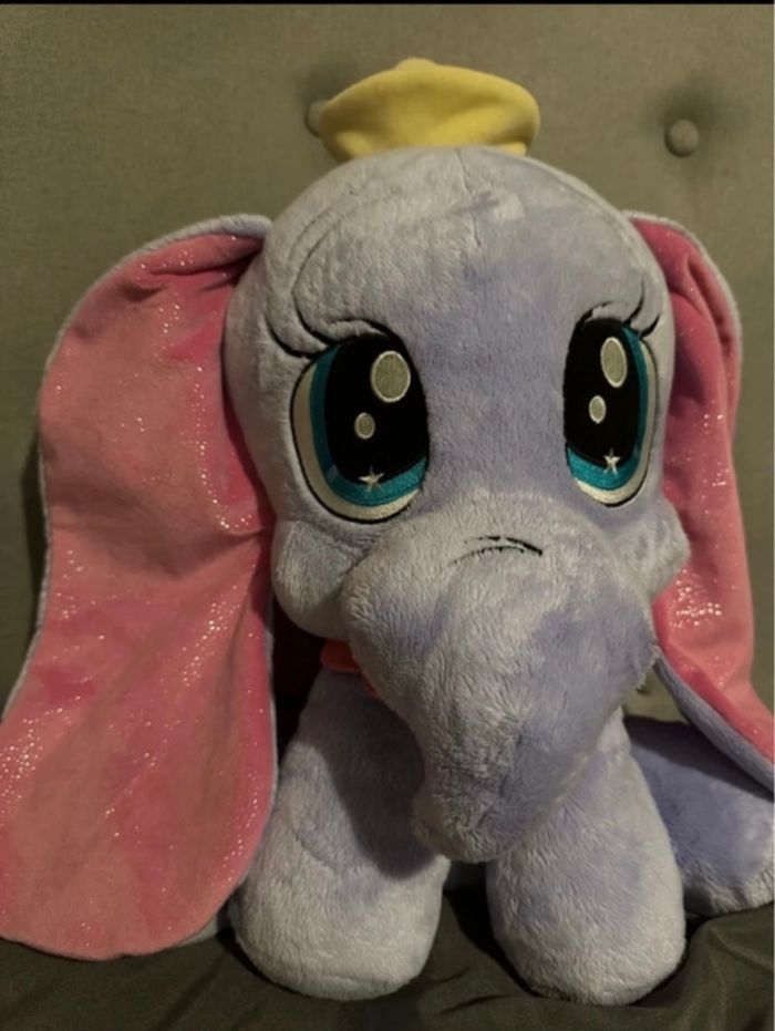 peluche douce Dumbo éléphant violet rose noeud - 25 Cm -Disney - photo numéro 2