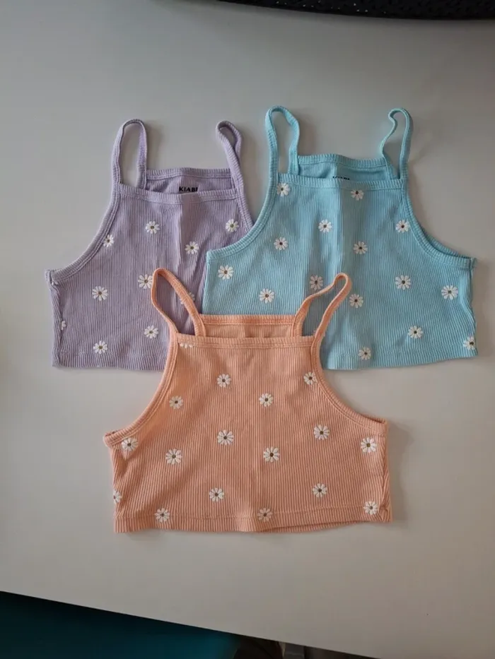 Lot de 3 débardeurs croctop pâquerettes fleurs