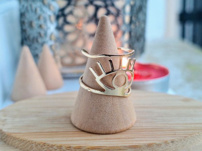 Bague Doré en acier Inoxydable Ajouré design Oeil Bague Ajustables -bague fine - cadeau femme - photo numéro 2