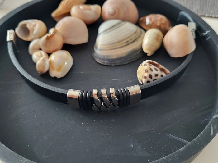 Bracelet Homme acier inoxydable noir et argent forme Longeur 21 cm - photo numéro 4