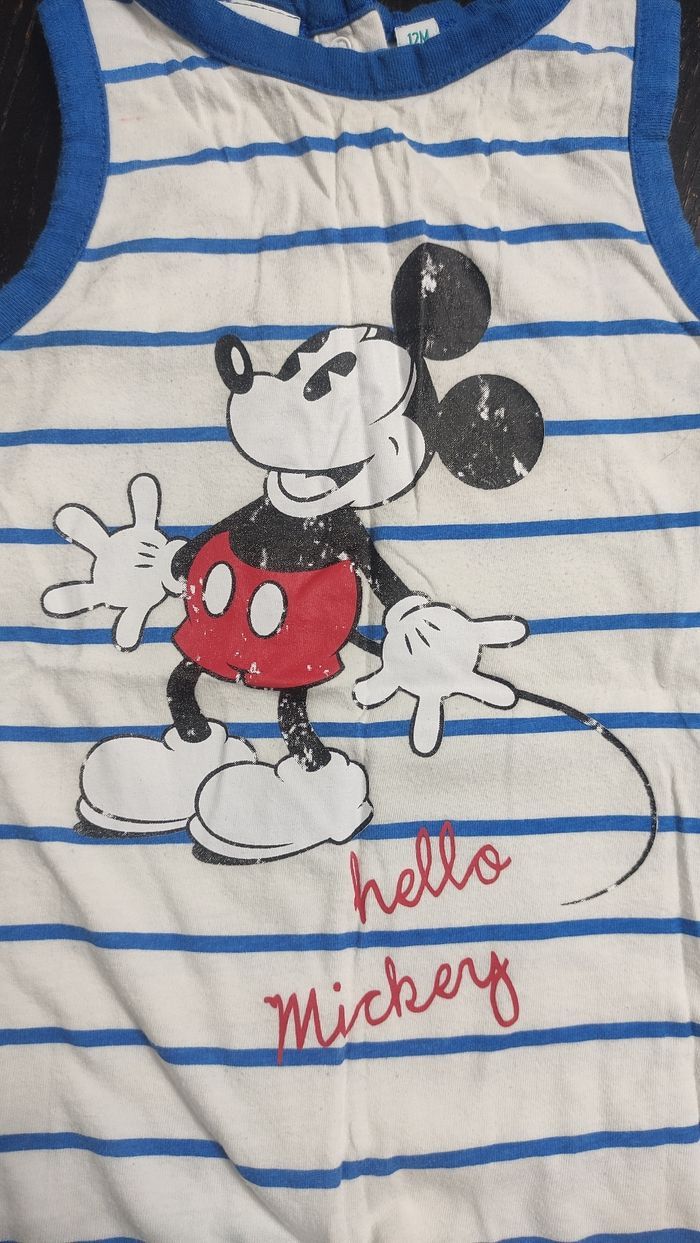 Barboteuse rayée blanc/bleu Mickey - photo numéro 2