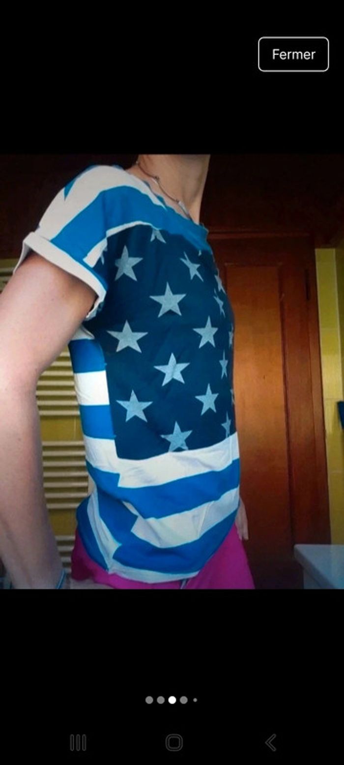 T-shirt femme Motif drapeaux américain bleu - photo numéro 3
