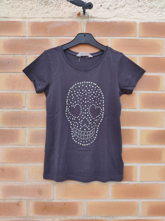 Lot fille 12 ans Zara & H&M – pantalon rose mauve + t-shirt tête de mort strass - photo numéro 7