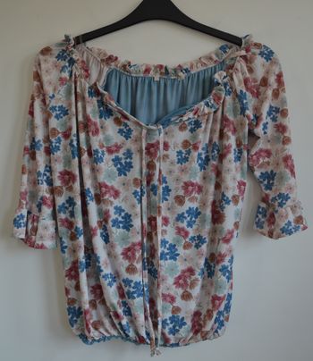 Blouse femme fleurie multicolore col élastiqué manches 3/4 taille XL