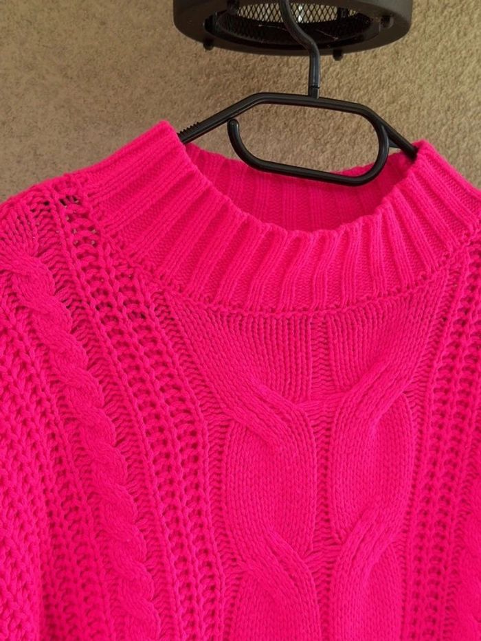 Pull d’hiver rose en maille tressée, taille unique - photo numéro 4
